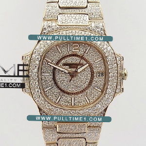 [MIYOTA 9015] Patek Philippe Nautilus Jumbo Ladies 7021 RG Full Diamonds DM - 파텍필립 노틸러스 점보 여성용 풀다이아몬드 - PP177