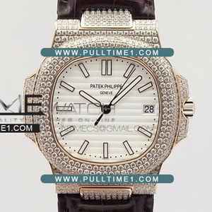 [324SC MOVE] Patek Philippe Nautilus Jumbo 5711 RG Full Paved Diamonds Best Edition - 파텍필립 노틸러스 점보 풀다이아몬드 - PP184